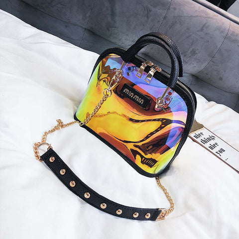 NEON Min Min |Transparent Clear Shoulder PVC Jelly Small Shell Laser Holographic